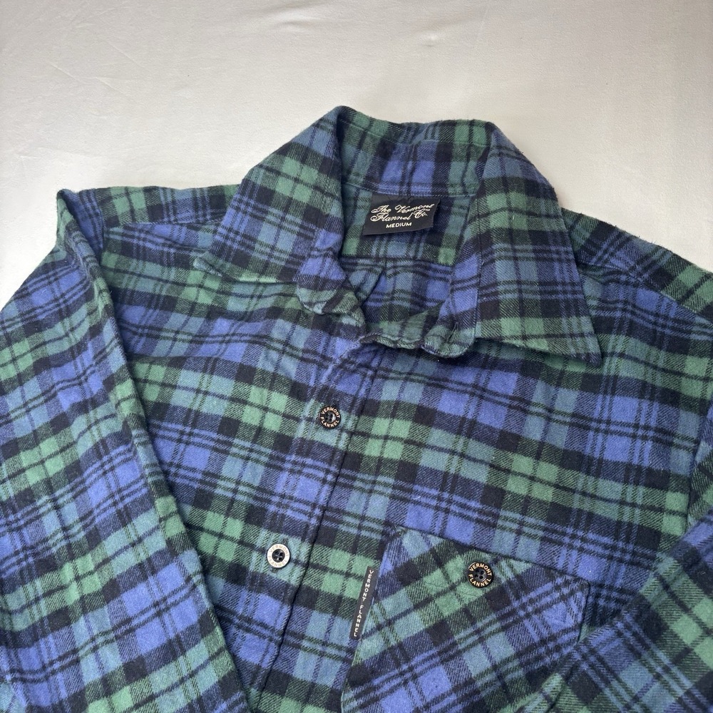 Vermont Flannel Co Mens Medium Blackwatch Tartan Plaid‎ Flannel Shirt Blue Green
